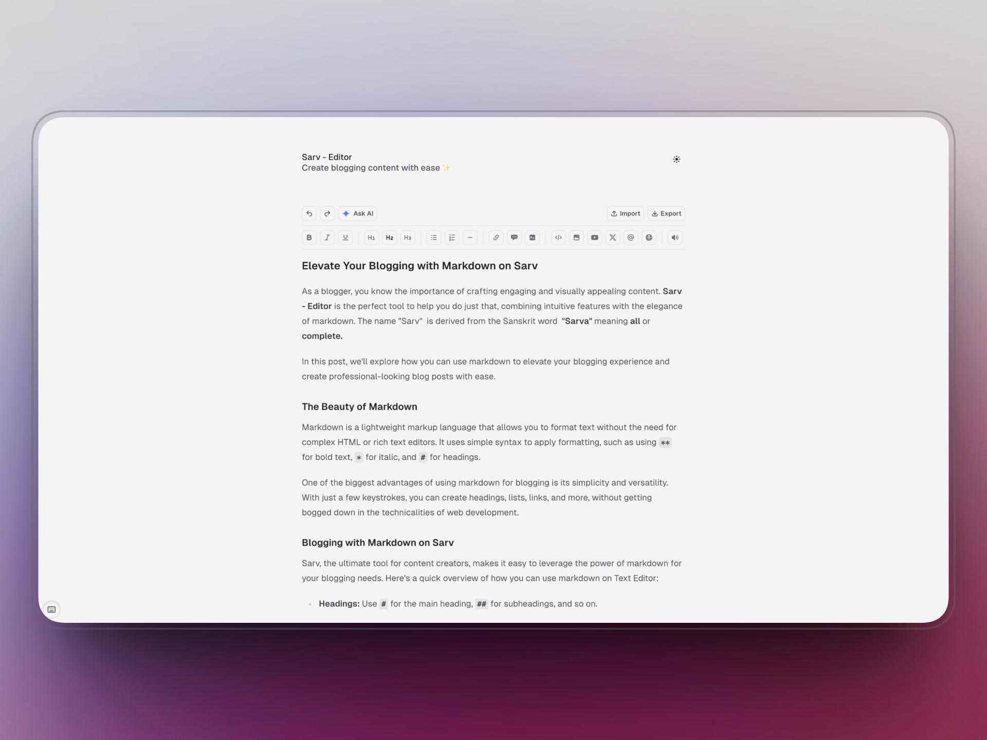 Sarv Editor - Write Faster, Think Smarter